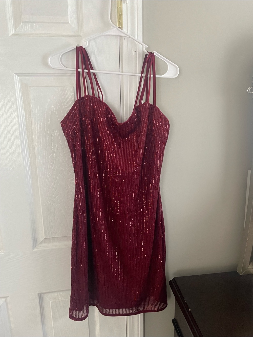 Grace Karin Burgundy Sequin Multi-Strap Mini Dress